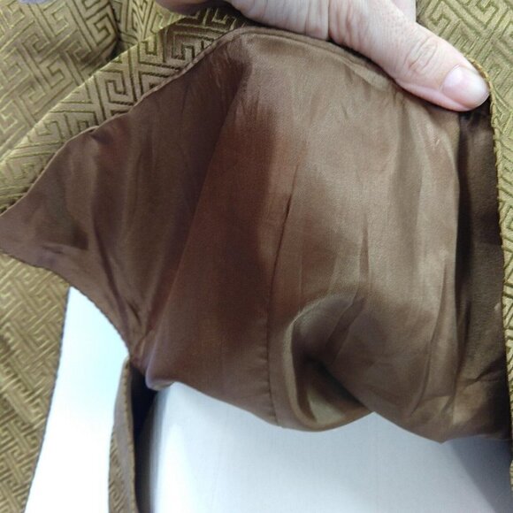 Vintage Asian Bronze Jacket Size S M Art To Wear Frog Clasp Fur Collar Kenki - Picture 8 of 10